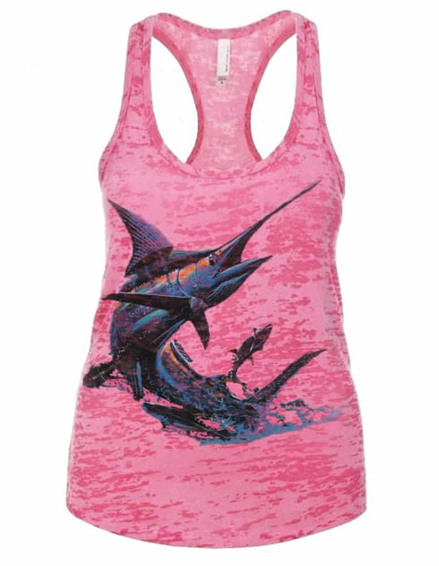 Women's Neon Pink Marlin Burnout Racerback Tank - KnottyTails